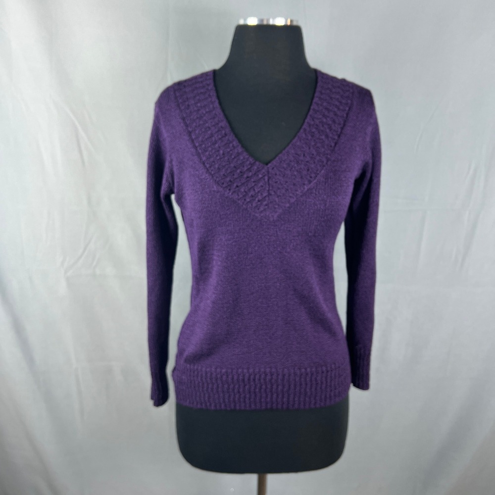 Laura Scott Pullover Sweater Womens Small Purple Textured Knit Ribbed Trim Cozy